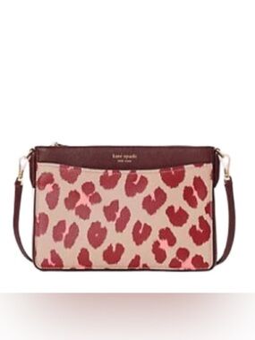 Kate Spade Margaux Pink Burgundy Leopard Crossbody Purse Bag